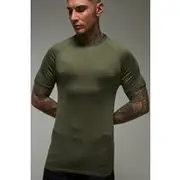 Mens Khaki Tall Man Active Lightweight Essentials Gym Muscle Fit Raglan T-shirt