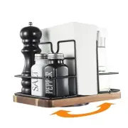 Napkin Holder for Table Rotating Metal Napkin Holder with Salt and Pepper Sha...