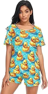 [RPLIFE] Rubber Ducks Swiming Pool Pajama Shorts Set for Women, Matching Lounge Set Women, Rubber Ducks Swiming Pool, Small