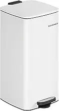 SONGMICS Trash Bin, 30L Trash Can, Stainless Steel Kitchen Trash Bin, with Inner Bin, Soft Close and Stay Open, Cloud White LTB593W02