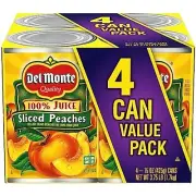 Yellow Cling Sliced Canned Peaches in 100% Juice, 15 Oz Cans (Pack of 4)