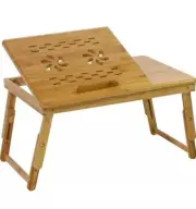 NEW Bamboo Laptop Desk Stand Large Folding Bed Table Adjustable Portable Desk