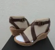 TSUBO OLIVETTE STRAPPY BROWN LEATHER PLATFORM WEDGE HEELS, US 9/ EUR 40 ~NIB