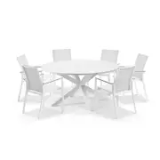 Houston Outdoor 1.5m Round Aluminium Table with 6 Patonga Dining Chairs White