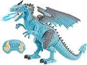 Liberty Imports Dino Planet Remote Control R/C Walking Dinosaur Toy with Breathing Smoke, Shaking Head, Light Up Eyes and Sounds (Ice Dragon (w/Smoke))