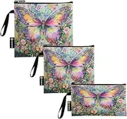 Colorful Butterfly Garden Reusable Snack Bags and Sandwich Bag Washable Food Storage Pouch with Zipper for Students (Set of 3: S/M/L)