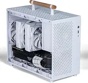 POENVFPO Portable White Steel Computer Case with Solid Wood Handles for ITX MATX Motherboard RTX4090 Graphics Card 360mm Cooling Fans for Home Office Business Trips