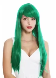 Women's Wig Ladies Cosplay Long Smooth Fringe Parted Green YZF-41062