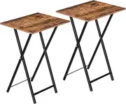 HOOBRO Folding TV Tray Table, Set of 2 Side Table for Small Space, Industrial Snack Tables for Eating at Couch, Stable Metal Frame, Easy Assembly, Space Saving, Rustic Brown and Black BF25BZ01
