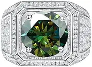 [WAHZAUS] 2 Carat Moissanite Engagement Rings for Men D Color VVS1 Men Wedding Rings Round Cut Yellow/Pink/Blue Moissanite Rings with Certificate
