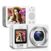 4K Digital Camera, 64MP 18X Point and Shoot Digital Cameras for Party YouTube Vlogging, Silver