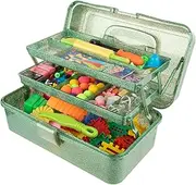 Glitter Green 3 Layer Craft Storage Box, Green Tackle Box Organizer for craft tool, Cosmetic Organizer for girls