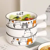 在飛比找蝦皮購物優惠-可愛貓咪手柄碗卡通陶瓷餐具貓咪傢用宿捨泡麵碗創意簡約風沙拉碗