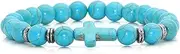 [Xusamss] Fashion Religious Cross Bracelet Agate Turquoise Beads Stretchable Bracelet,7 1/2 Wrist