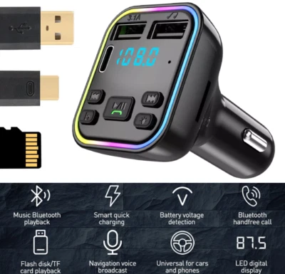 Car Wireless 5.0 Bluetooth FM Transmitter MP3, USB, TYPE - C, PD Charger Adapter