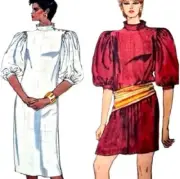 1980s Balloon Sleeve Stand Collar Midi Maxi Dress Vogue 8366 Sewing Pattern
