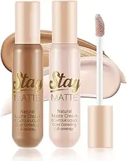 Apooliy 2pcs Cream Contour Highlighter Sticks，Matte Face Shaping & Contouring Stick，Full Coverage，Highlighters & Luminizers，Waterproof Bronzer Stick