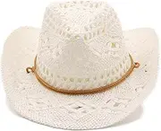 [Generic] Cowboy Hats for Women Classic Straw Cowgirl Beach Hat Music Festival Party Adult Sun Straw Western Cowboy Hats, F-white, One Size, F-white, One Size