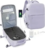 suradar Vacuum Seal Compression Travel Backpack for Women Men Airback Vacpack Travel Vacuum Bags with Pump Laptop Backpack with Shoe Compartment Carry On Suitcase Light Purple-LArge