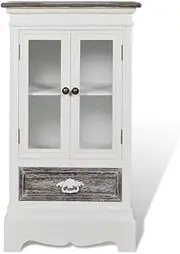 White Wood Buffet Sideboard with 2 Doors & 1 Drawer | MDF & Brushed Pine Cabinet for Dining Room Storage | Durable & Stylish Furniture