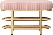 Simple Modern Shoe Changing Stool, Home Casual Light Luxury Shoe Bench Minimalist Sit-Down Shoe Changing Stool for Entryway, Bedroom, Living Room,60cm, Pink Velvet