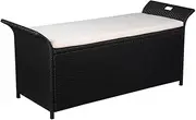 VRAXO Storage Bench with Cushion 138 cm Poly Rattan Black -13.7KG,44183