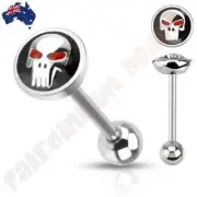 316L Surgical Steel The Punisher White Skull Tongue Ring