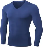 [Abigprofit] Mens Sports T-Shirt Compression Thermal Underwear Long Sleeve Solid T-Shirts Keep Warm Sea Blue L
