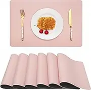 Vinjiasin Placemats Set of 6 Pink and Grey Leather Place Mats for Indoor Outdoor Kitchen Dining Table Mats Waterproof Heat Resistant Washable Easy to Clean Reversible