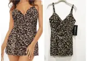 Miraclesuit Leopard Adora Tummy Control Bra One Piece Swimsuit Slimming Size 12