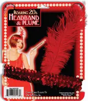 Flapper 20s Red Sequin Feathers Womens Costume Headband & Plume Headpiece