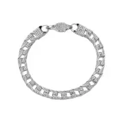 Franco Link Style 925 Sterling Silver 7mm CZ Elegant Mens Bracelet