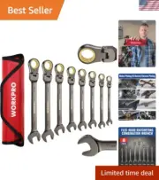 72-Teeth Nickel-Plated Flex-Head Wrench Set, 9-17 mm - Perfect Father's Day Gift