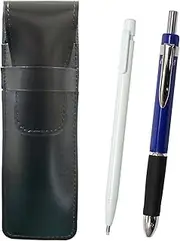 2 Pack Slim Cow Leather Pencil Case Black Ultra Fine Retractable Eraser White and Triangle 3 Mecara Rubber Set Blue ASBER15W-TR3M-L-2