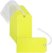 200 Pieces Blank Yellow Shipping Tags 1.97 x 3.93 Inches With Wire, Paper Gift Tags With Ribbon and Strings, Reinforced Fiber Patch (Yellow)