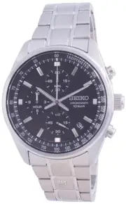 Seiko Chronograph Tachymeter Black Dial S-Steel Quartz SSB379P1 100M Mens Watch