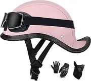 Motorcycle Vintage Half Helmet Leather Half Helmet with Goggles Half Shell Cap Dovetail Design Unisex for Scooter Helicopter Cruiser DOT/ECE Approved Open Face Helmet
