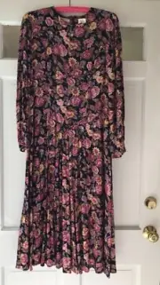 New Vintage Liz Claiborne Floral RAYON Dress Long Sleeve Size 10