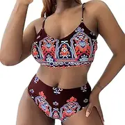 [Generic] Womens Striped Shorts Romper Women's New Plus Size Bikini Sexy Blue Print Tank Top High Waist Swimsuit Girls Swim Shorts Size 14-16