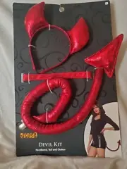 Spirit Red Devil Set With Headband Choker Tail Halloween Costume Red 3 Piece Set
