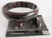 NEW Primavera Reddish Brown Lucite Pole Earrings & Bangle Bracelet Set S212