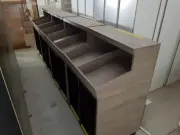 Counter display cabinets 4 off new timber gain/black laminate