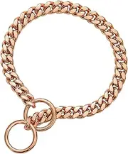 txprodogchains Rose Gold Chain Dog Collar 10MM Cuban Link Chain Stainless Steel Metal Links Walking Training Collar for Small Medium Large Dogs (18")