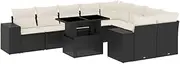 vidaxl Garden Sofa Set - 10 Piece Black Poly Rattan Outdoor sectional Patio Couch with Modular Design and Cushioned Seats