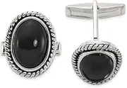 [JewelryWeb] 925 Sterling Silver Simulated Onyx Enameled Cuff Links Measures 13.8x9.9mm Wide