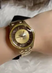 NWT Marc By Marc Jacobs Champaign Gold Crystal Bezel Transparent Dial Lady WATCH