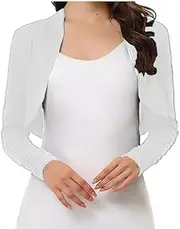 [Prime fashions] Womens Long Sleeve Top Cropped Plain Bolero Cardigan