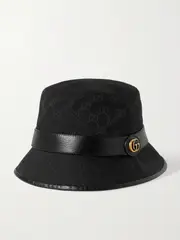 [Gucci] Gucci - Leather-trimmed Canvas-jacquard Bucket Hat - Black - XL XL Black