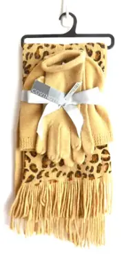Covington 3-Piece Scarf Hat Gloves Set ​Leopard Tan Knit Leopard Print New w Tag