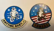 Pair Vintage Genuine Grumman F-14 Tomcat (Stars & Bars) & Anytime, Baby Stickers